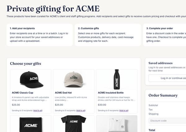 Private gifting pages
