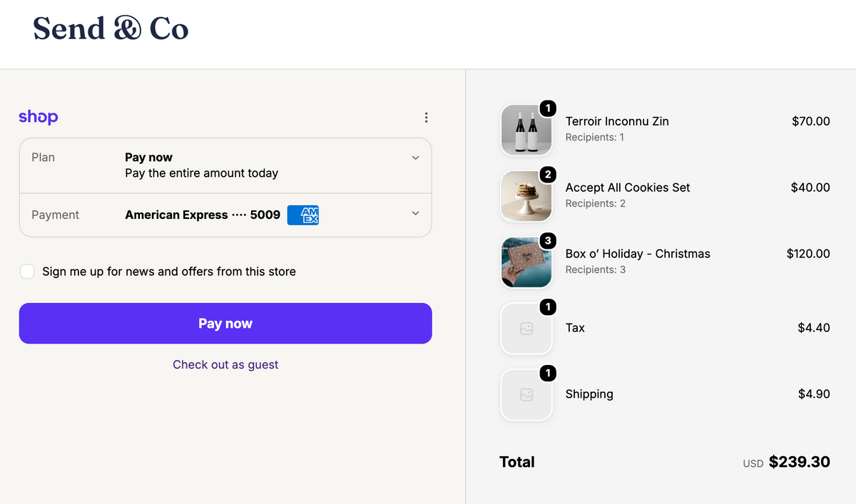 Checkout once with all recipients