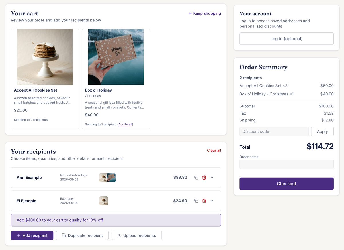 Multiple recipients, one order