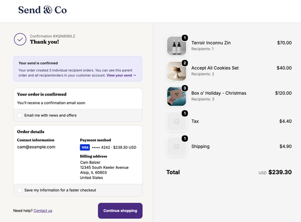 Native checkout and recipient orders
